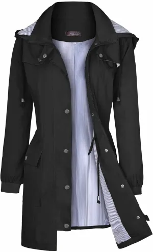 Bloggerlove Rain Jacket Women Lightweight Raincoat Waterproof Windbreaker Striped Climbing Outdoor Hooded Trench Coats S-XXL
