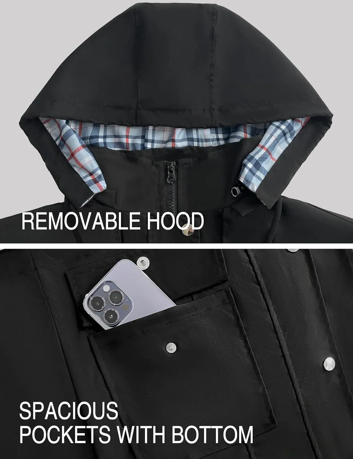 Bloggerlove Rain Jacket Women Lightweight Raincoats Outdoor Waterproof Windbreaker Hooded Plaid Lined Trench Coat S-XXL