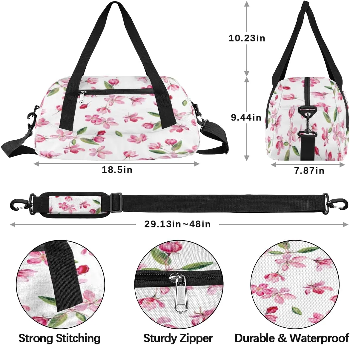 Blossom Watercolor Pattern Gym Bag, Duffle Bag, Weekender Bag, Duffel Bag, Overnight Bag, Travel Duffel Bag, Dance Bag, Tote Bag, Beach Bag, Pool Bag, Gym Duffle Bag, Carry on Bag