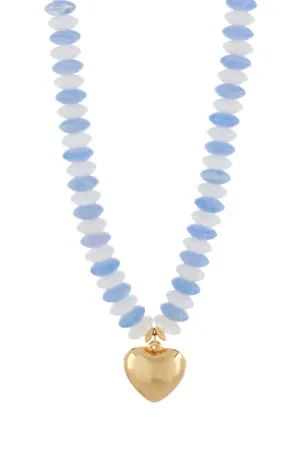 Blue Beaded Puffy Heart Necklace