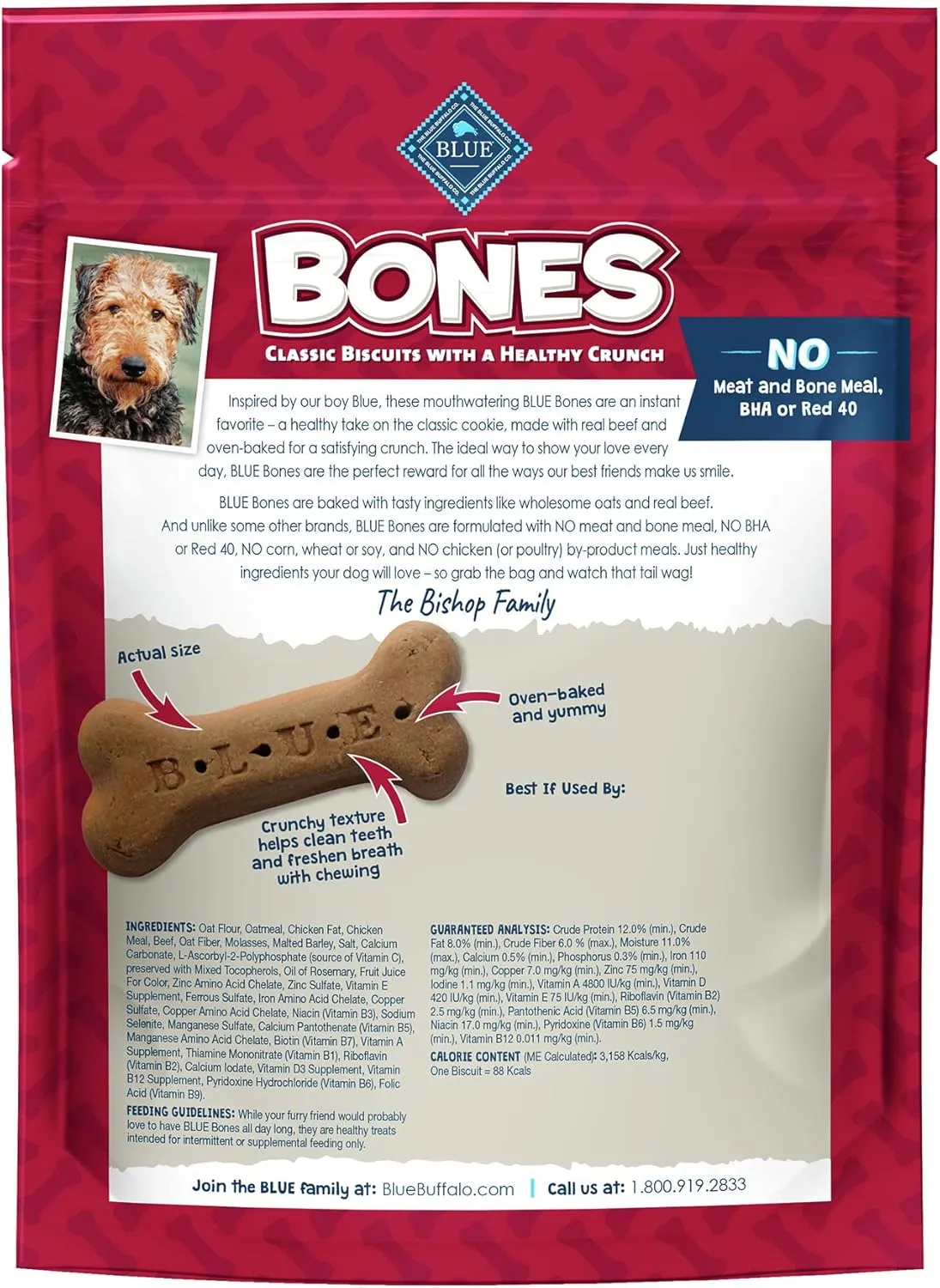 Blue Buffalo Bones Natural Crunchy Dog Treats Large Dog Biscuits Beef, 16oz. Bag, 4 Count