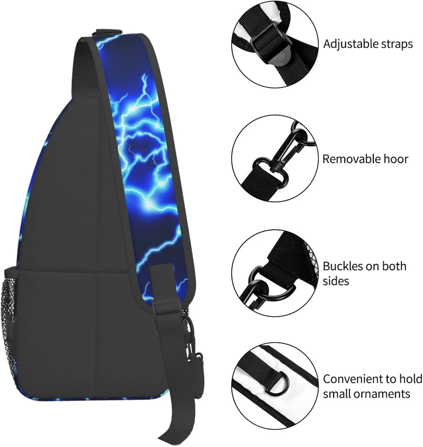Blue lightning pattern Crossbody Bag Adjustable Sling Bag Casual Chest Bags Travel Shoulder Backpack