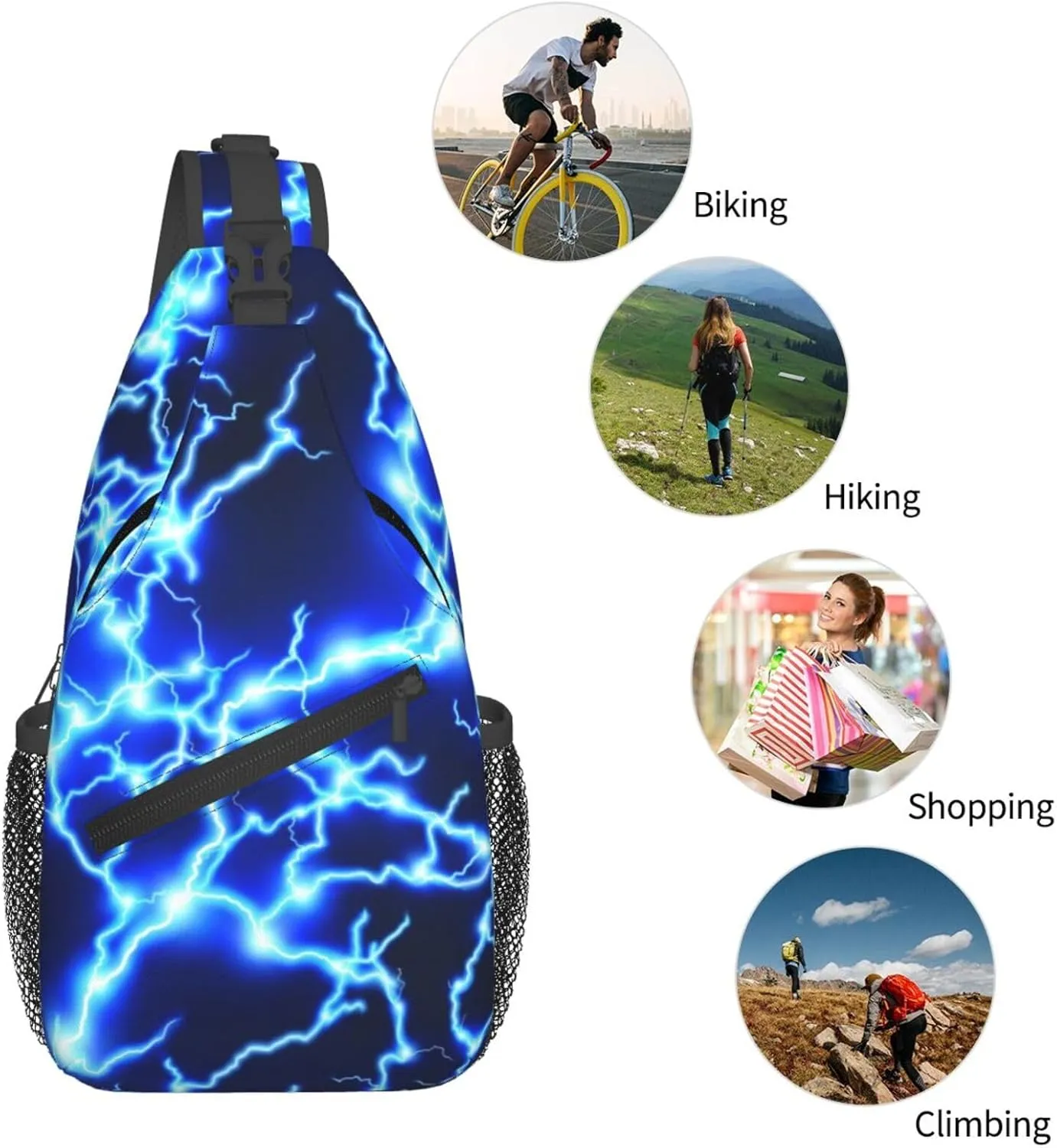 Blue lightning pattern Crossbody Bag Adjustable Sling Bag Casual Chest Bags Travel Shoulder Backpack