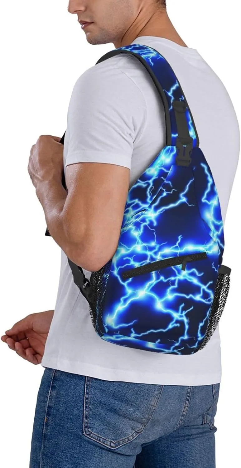 Blue lightning pattern Crossbody Bag Adjustable Sling Bag Casual Chest Bags Travel Shoulder Backpack