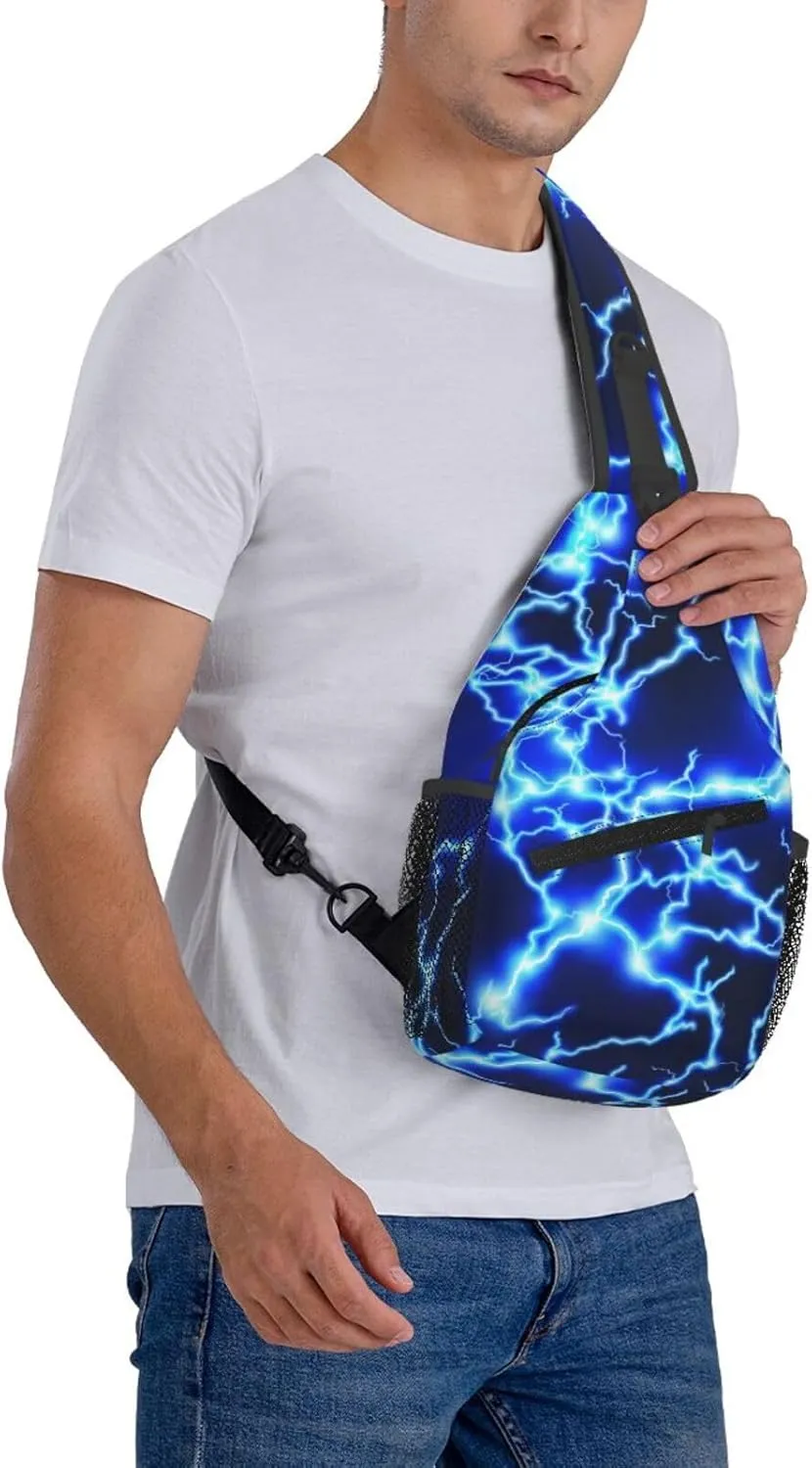 Blue lightning pattern Crossbody Bag Adjustable Sling Bag Casual Chest Bags Travel Shoulder Backpack