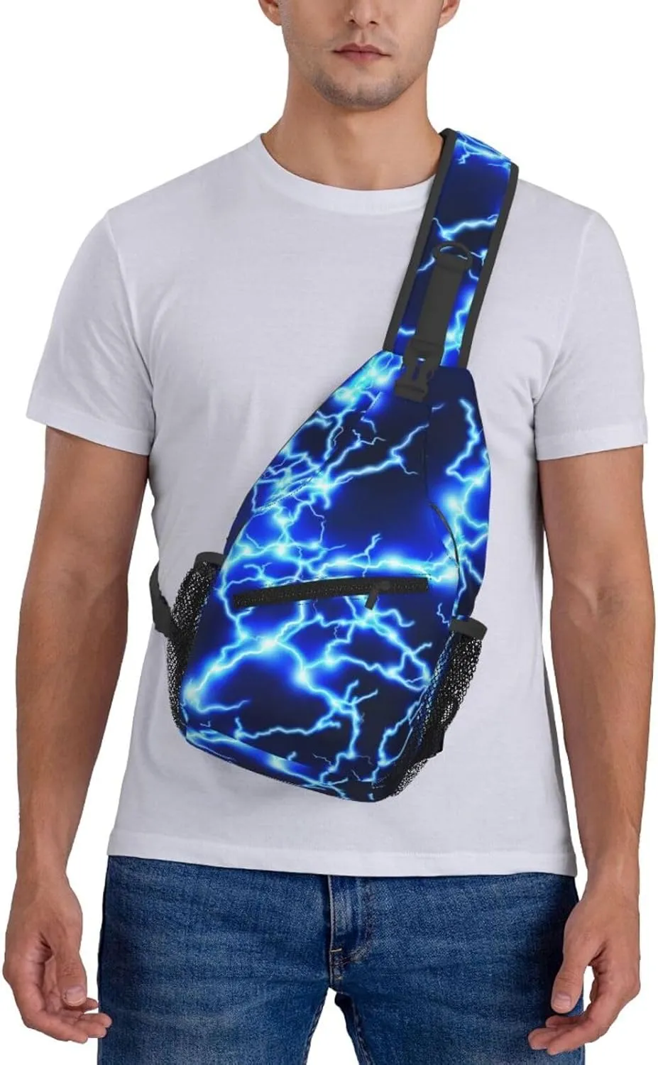 Blue lightning pattern Crossbody Bag Adjustable Sling Bag Casual Chest Bags Travel Shoulder Backpack