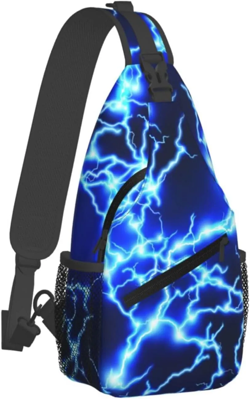 Blue lightning pattern Crossbody Bag Adjustable Sling Bag Casual Chest Bags Travel Shoulder Backpack