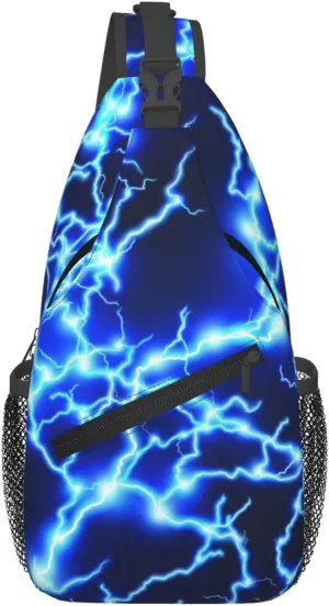 Blue lightning pattern Crossbody Bag Adjustable Sling Bag Casual Chest Bags Travel Shoulder Backpack