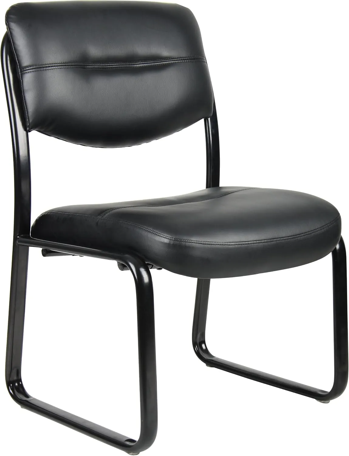 Boss Office Products Leather Sled Base Side Chair in Black