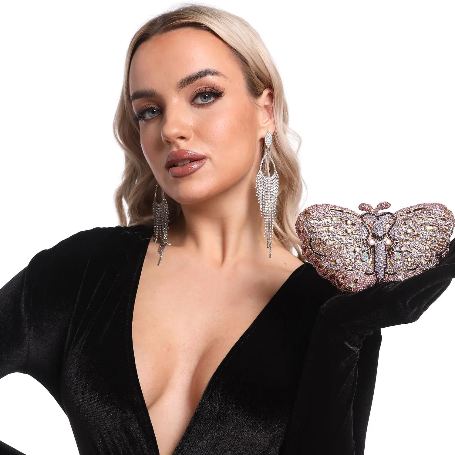 Boutique De FGG Butterfly Clutch Minaudiere Bag Women Rhinestone Evening Handbags Bridal Wedding Crystal Clutch Purse,Mini