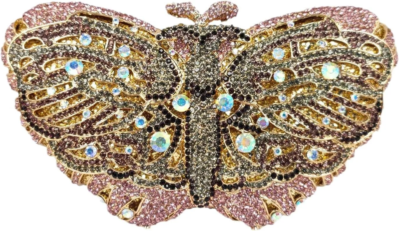Boutique De FGG Butterfly Clutch Minaudiere Bag Women Rhinestone Evening Handbags Bridal Wedding Crystal Clutch Purse,Mini