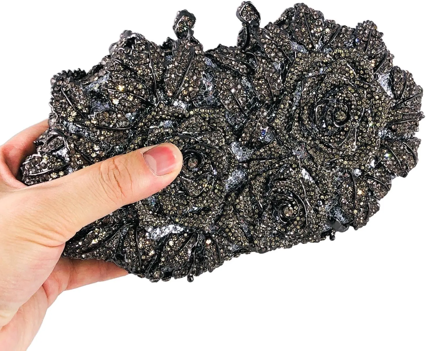 Boutique De FGG Dazzling Flower Evening Bags For Women Formal Party Rhinestone Handbags Wedding Crystal Clutch Purse,Mini