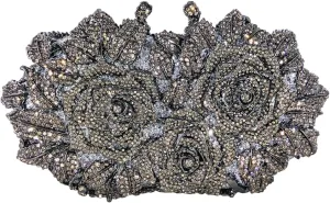 Boutique De FGG Dazzling Flower Evening Bags For Women Formal Party Rhinestone Handbags Wedding Crystal Clutch Purse,Mini