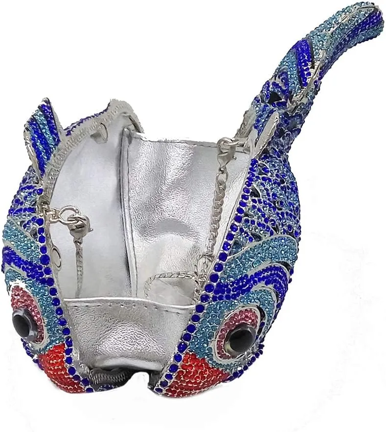 Boutique De FGG Fish Rhinestone Clutch Purses for Women Formal Evening Bags Prom Purse Wedding Party Crystal Clutch Bag,Mini