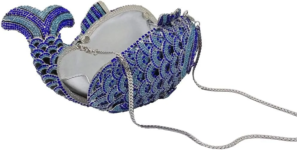 Boutique De FGG Fish Rhinestone Clutch Purses for Women Formal Evening Bags Prom Purse Wedding Party Crystal Clutch Bag,Mini