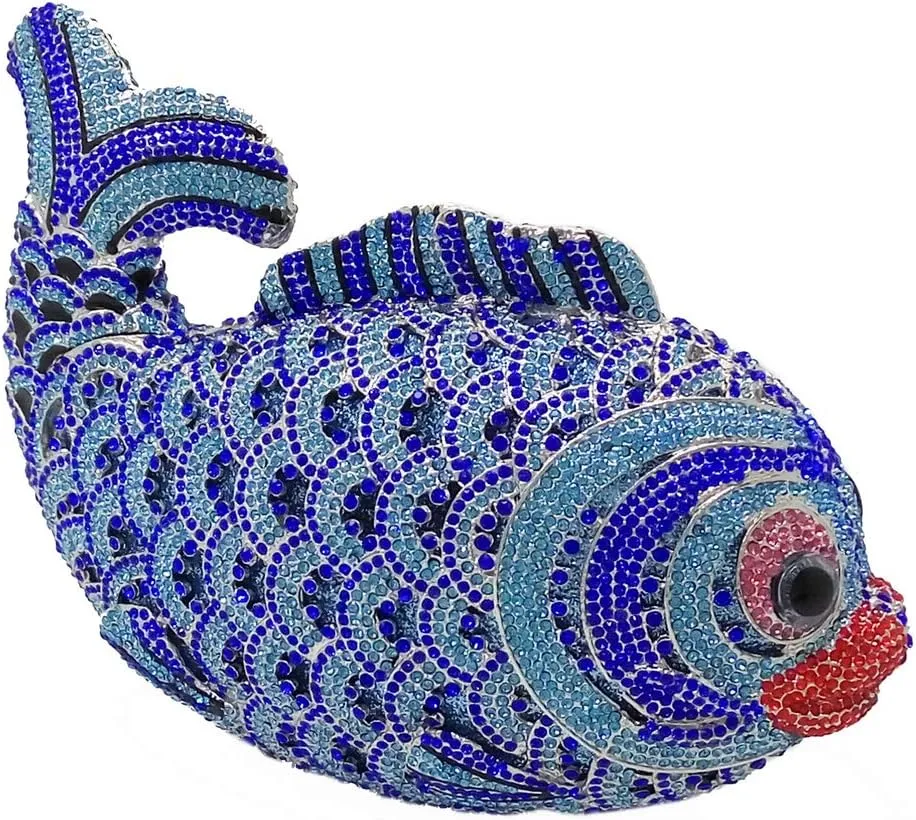 Boutique De FGG Fish Rhinestone Clutch Purses for Women Formal Evening Bags Prom Purse Wedding Party Crystal Clutch Bag,Mini