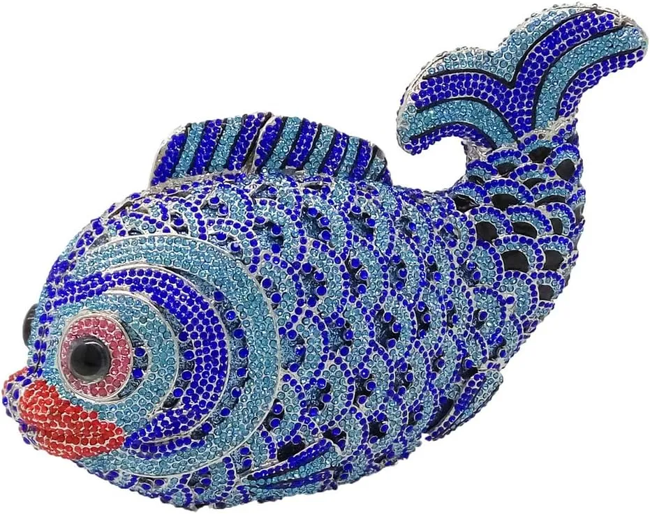 Boutique De FGG Fish Rhinestone Clutch Purses for Women Formal Evening Bags Prom Purse Wedding Party Crystal Clutch Bag,Mini