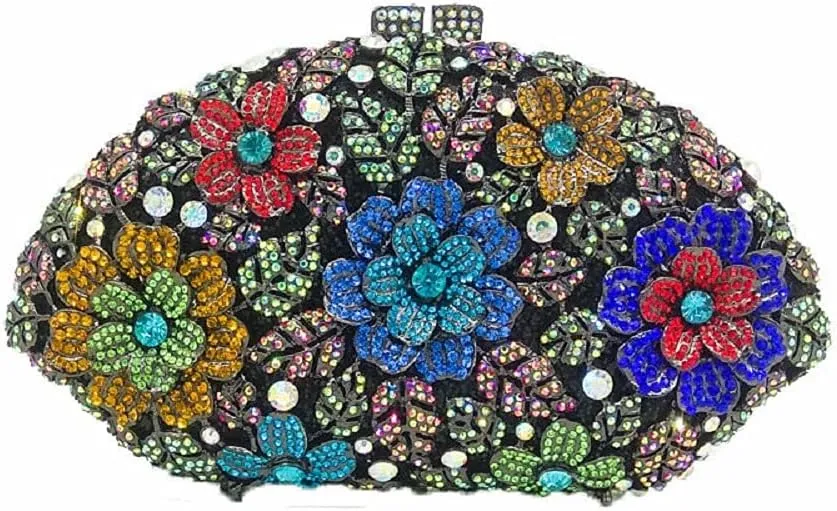 Boutique De FGG Flower Crystal Clutch Purses for Women Evening Bags Formal Wedding Handbag Party Rhinestone Clutch Bag,Mini