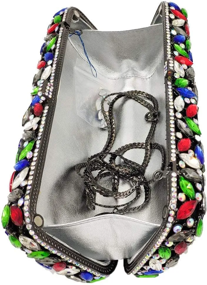 Boutique De FGG Women Crystal Clutch Bag Minaudiere Box Handbag Party Prom Rhinestone Clutch Purse Wedding Bag, Mini