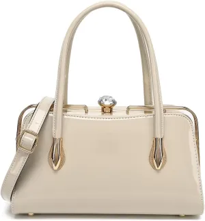 BOW FRAME SATCHEL WITH DETACHABLE SHOULDER STRAP PATENT LEATHER