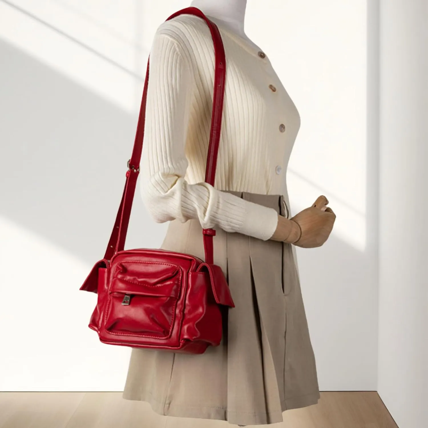 Boxy Soft Leather Crossbody Bag, Versatile Single Shoulder Bag Small Square Bag,Comfortable Handles Bag