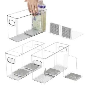 Breastmilk Storage Container with L Shaped Dividers to Flatten Standing Breast Milk Bags in Organizer Bins Save Refrigerator Space | 2 Containers with 4 Removable Separator Boards - Gray
