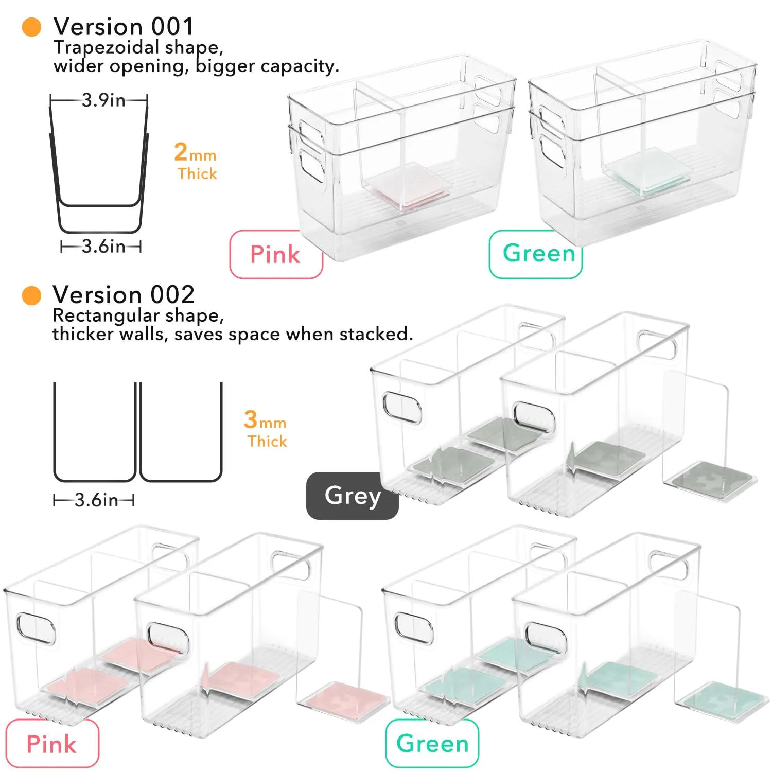 Breastmilk Storage Container with L Shaped Dividers to Flatten Standing Breast Milk Bags in Organizer Bins Save Refrigerator Space | 2 Containers with 4 Removable Separator Boards - Gray