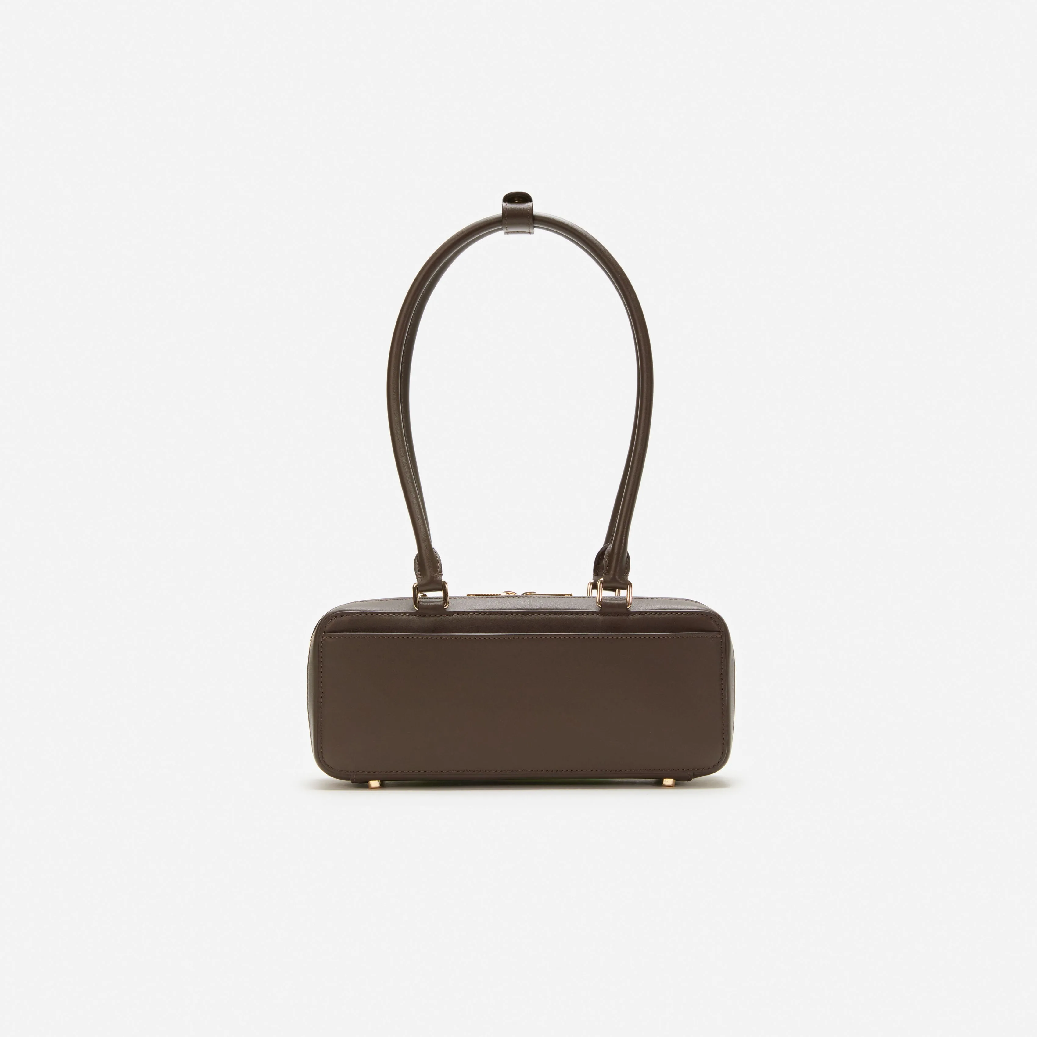 Brown Leather Baguette Shoulder Bag With Charm