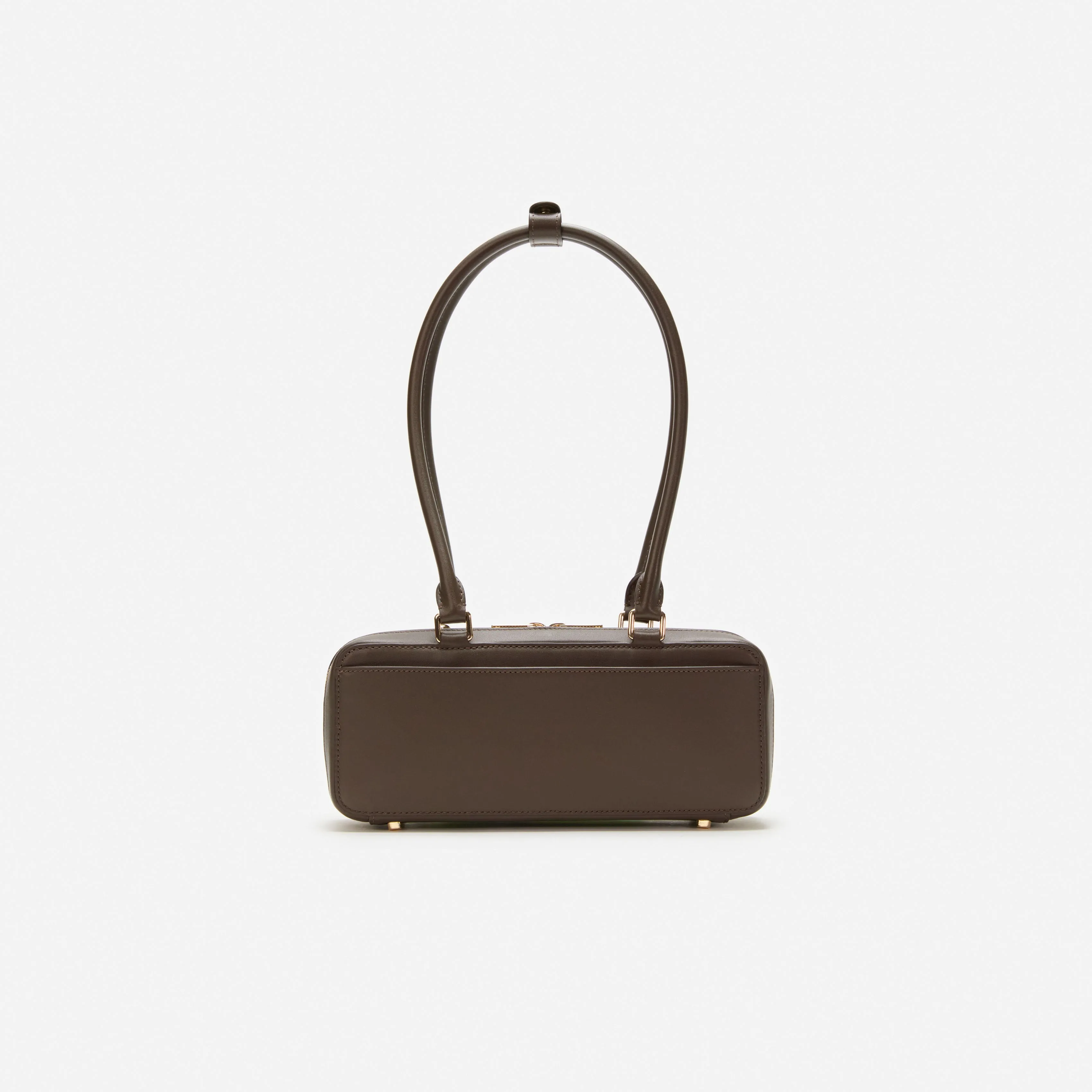 Brown Leather Baguette Shoulder Bag With Charm