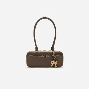 Brown Leather Baguette Shoulder Bag With Charm