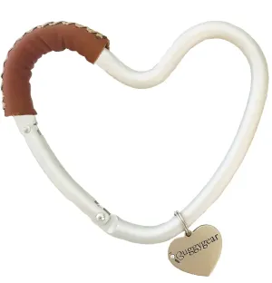 Buggy Heart Hook by BUGGYGEAR Silver Aluminum/Brown Leather- The Perfect Way to Carry Your Baby Diaper Bag - Use The Hook on Your Stroller Handle Bars and Let The Hooks Do The Work Buggy Gear