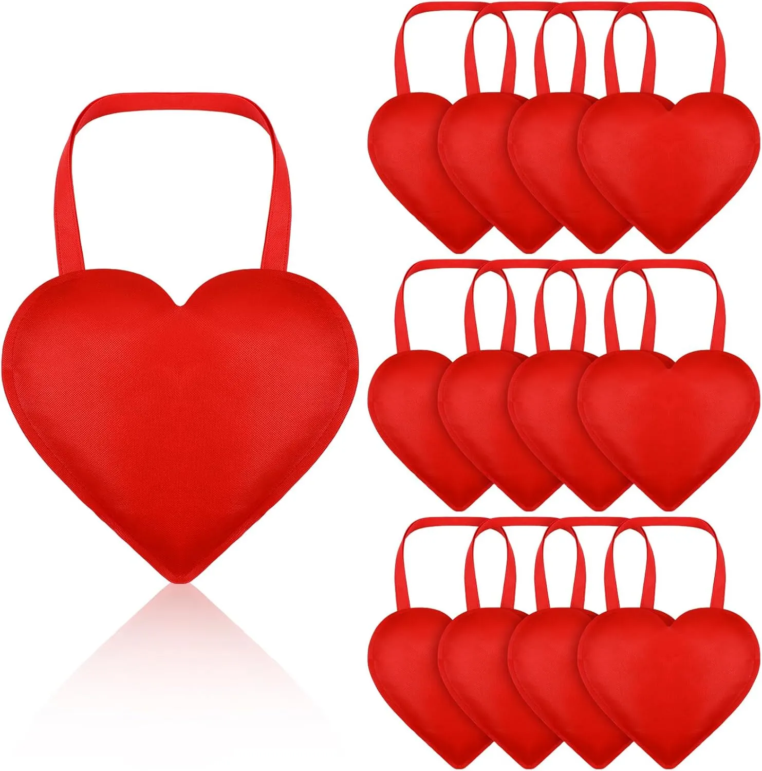 Bulyoou 12 Pcs Valentine‘s Day Heart-shaped Gift Bags Reusable Red Heart Tote with Handles Bulk Large Non-woven Red Tote Bags Decor for Valentine Party Wedding Gift Wrapping Favors