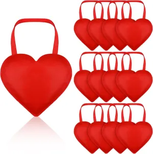 Bulyoou 12 Pcs Valentine‘s Day Heart-shaped Gift Bags Reusable Red Heart Tote with Handles Bulk Large Non-woven Red Tote Bags Decor for Valentine Party Wedding Gift Wrapping Favors