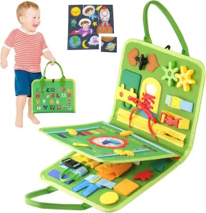 Busy Board Montessori Toys for 1 2 3 4 Year Old Boys & Girls Bithday Gifts,Preschool Learning Activities for Learning Fine Motor Skills-Autism Toddler Travel Toys (Green)