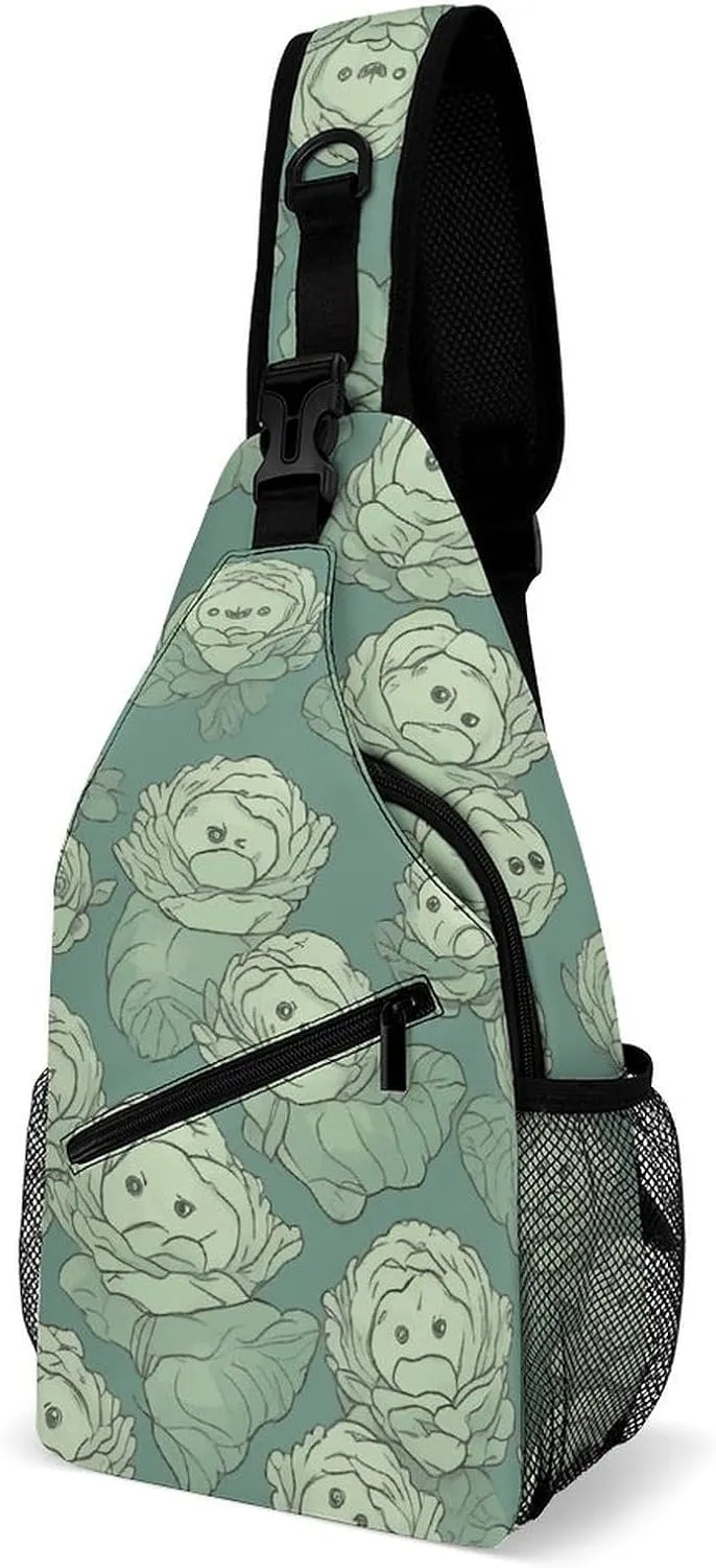 Cabbage Pattern Sling Bag Crossbody Chest Bags Hiking Backpack Shoulder Backpack For Women Men Travel