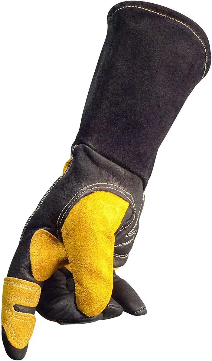 Caiman Premium Top Grain Cowhide Leather MIG/Stick Welder's Glove with Flame Resistant Fleece, Laminated Foam Insulation, Cool-Design, Tuff-Steer, Kevlar, Black/Gold, X-Large (1832-6)
