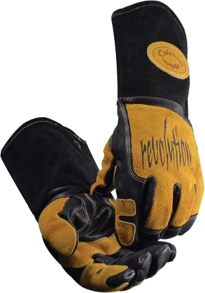 Caiman Premium Top Grain Cowhide Leather MIG/Stick Welder's Glove with Flame Resistant Fleece, Laminated Foam Insulation, Cool-Design, Tuff-Steer, Kevlar, Black/Gold, X-Large (1832-6)