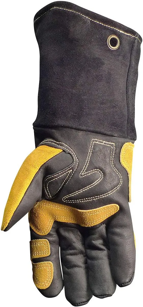 Caiman Premium Top Grain Cowhide Leather MIG/Stick Welder's Glove with Flame Resistant Fleece, Laminated Foam Insulation, Cool-Design, Tuff-Steer, Kevlar, Black/Gold, X-Large (1832-6)