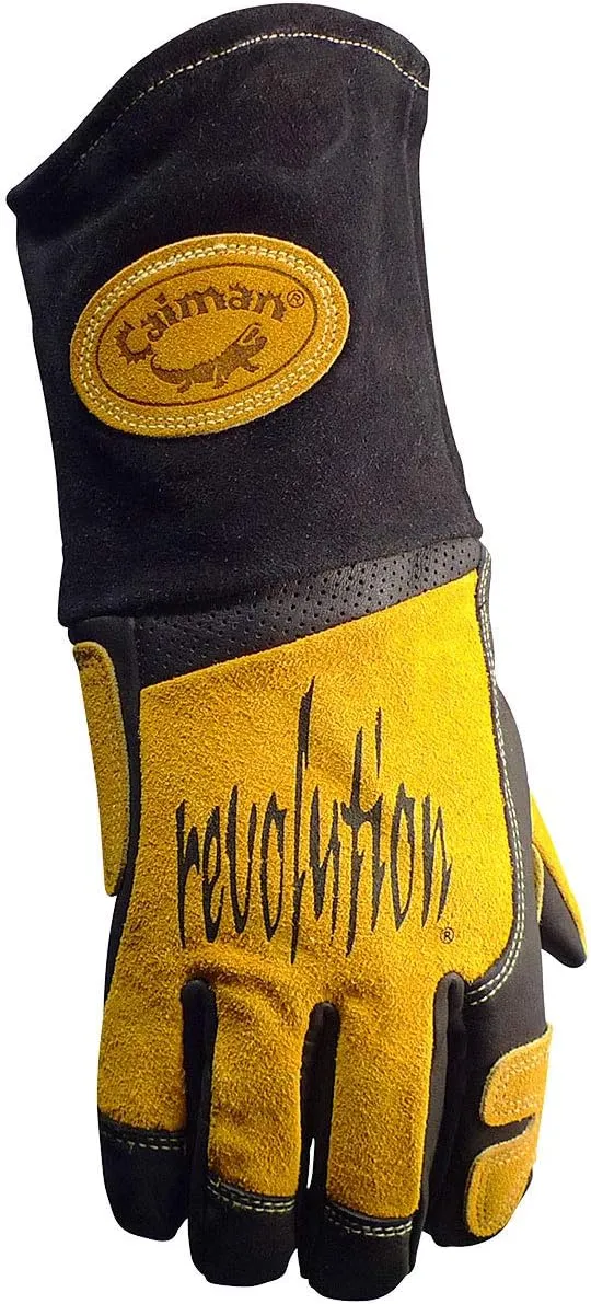 Caiman Premium Top Grain Cowhide Leather MIG/Stick Welder's Glove with Flame Resistant Fleece, Laminated Foam Insulation, Cool-Design, Tuff-Steer, Kevlar, Black/Gold, X-Large (1832-6)