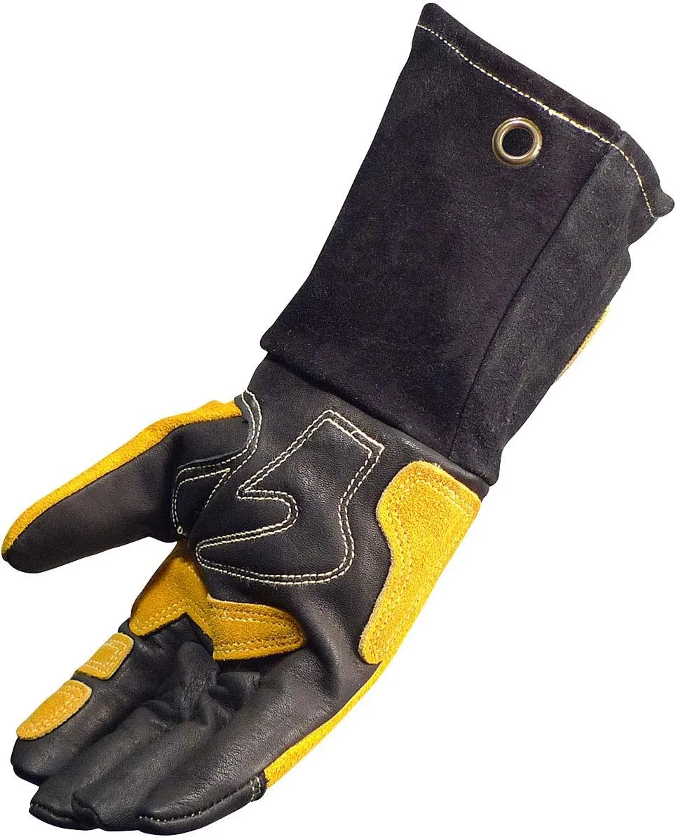 Caiman Premium Top Grain Cowhide Leather MIG/Stick Welder's Glove with Flame Resistant Fleece, Laminated Foam Insulation, Cool-Design, Tuff-Steer, Kevlar, Black/Gold, X-Large (1832-6)
