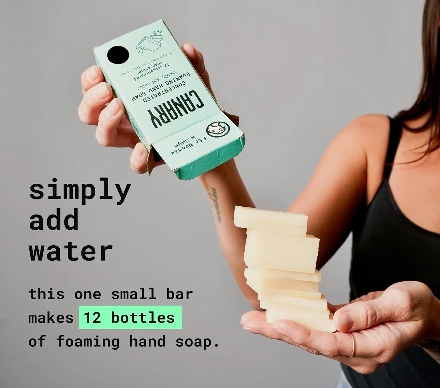Canary Foaming Hand Soap Bars Kit - Refillable Zero Waste Hand Wash Concentrate with Coconut Oil - All Natural, Moisturizing, Organic, Makes Liquid Handsoap, Fir & Sage Scent, makes 24 bottles