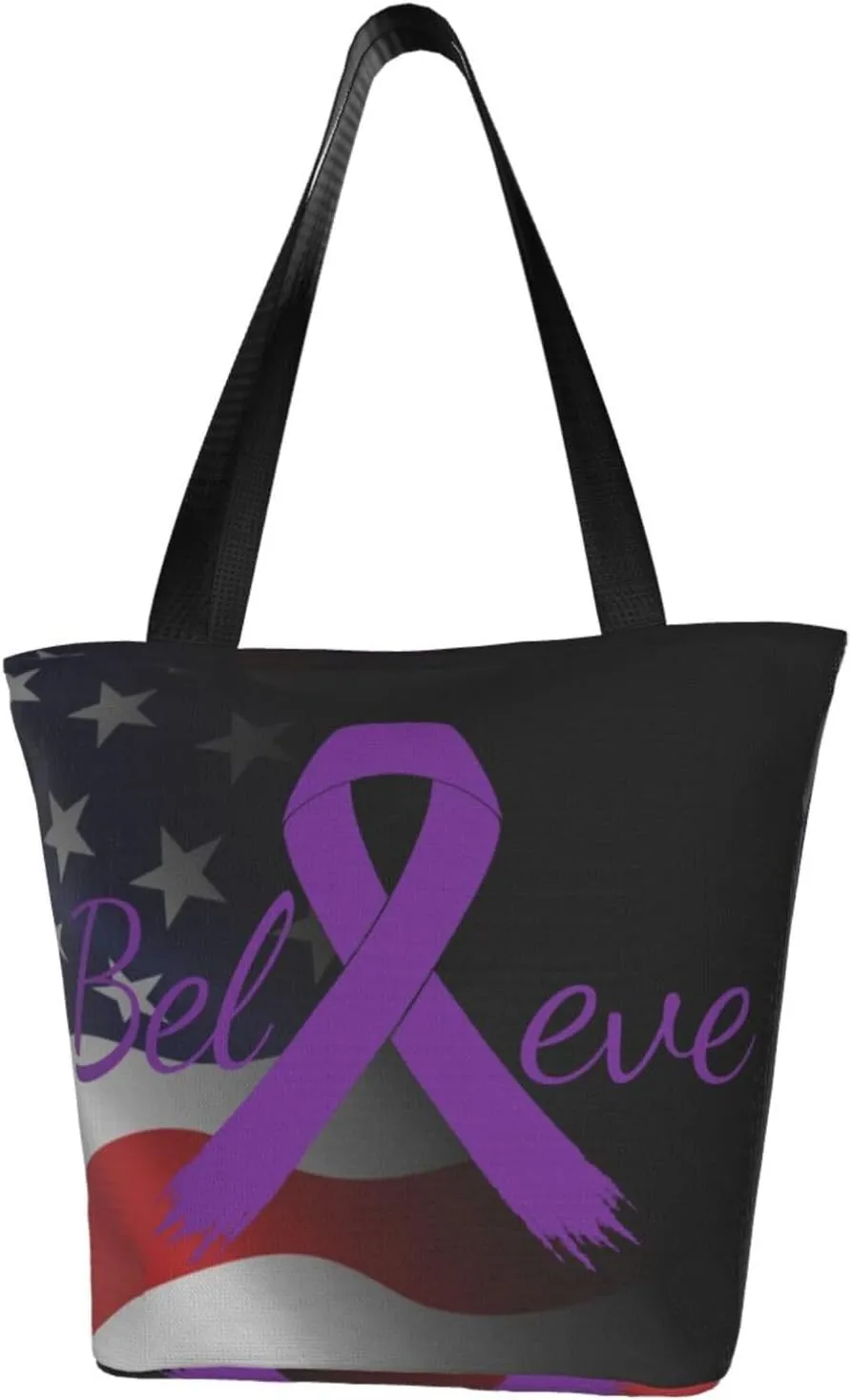 Cancer Believe Pancreatic Cancer Purple Ribbon Fashion Shoulder Bag Large Capacity For Man Or Woman