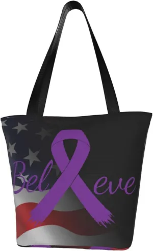 Cancer Believe Pancreatic Cancer Purple Ribbon Fashion Shoulder Bag Large Capacity For Man Or Woman