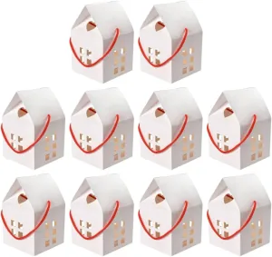 Candy Packaging Cube 10Pcs House Shaped Candy Boxes Boxes Sweet Paper Treat Bags Chocolate Biscuits Case for Wedding Shower Birthday Party Supplies White Biscuit Cookie Container