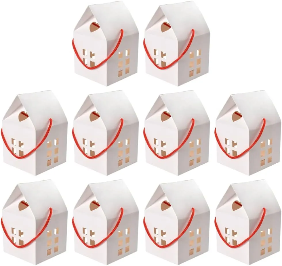 Candy Packaging Cube 10Pcs House Shaped Candy Boxes Boxes Sweet Paper Treat Bags Chocolate Biscuits Case for Wedding Shower Birthday Party Supplies White Biscuit Cookie Container