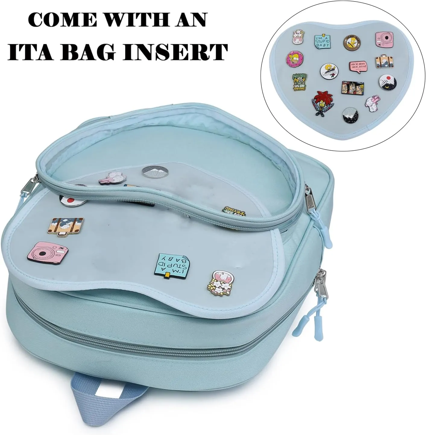 Canvas Ita Bag Backpack Heart Shaped Purse JK Uniform Bags for Anime Pins Display