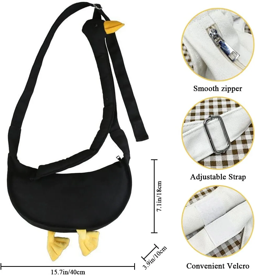 Canvas Shoulder Handbag Duck Purse for Women Extra Long Duck Neck Crossbody Bag with Adjustable Strap