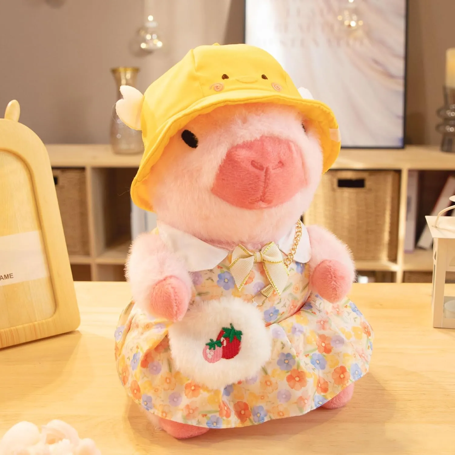 Capybara Plush Toy with 7 Pcs Clothes & Accessories, Cute Capybara Stuffed Animal with Outfits (Pink)