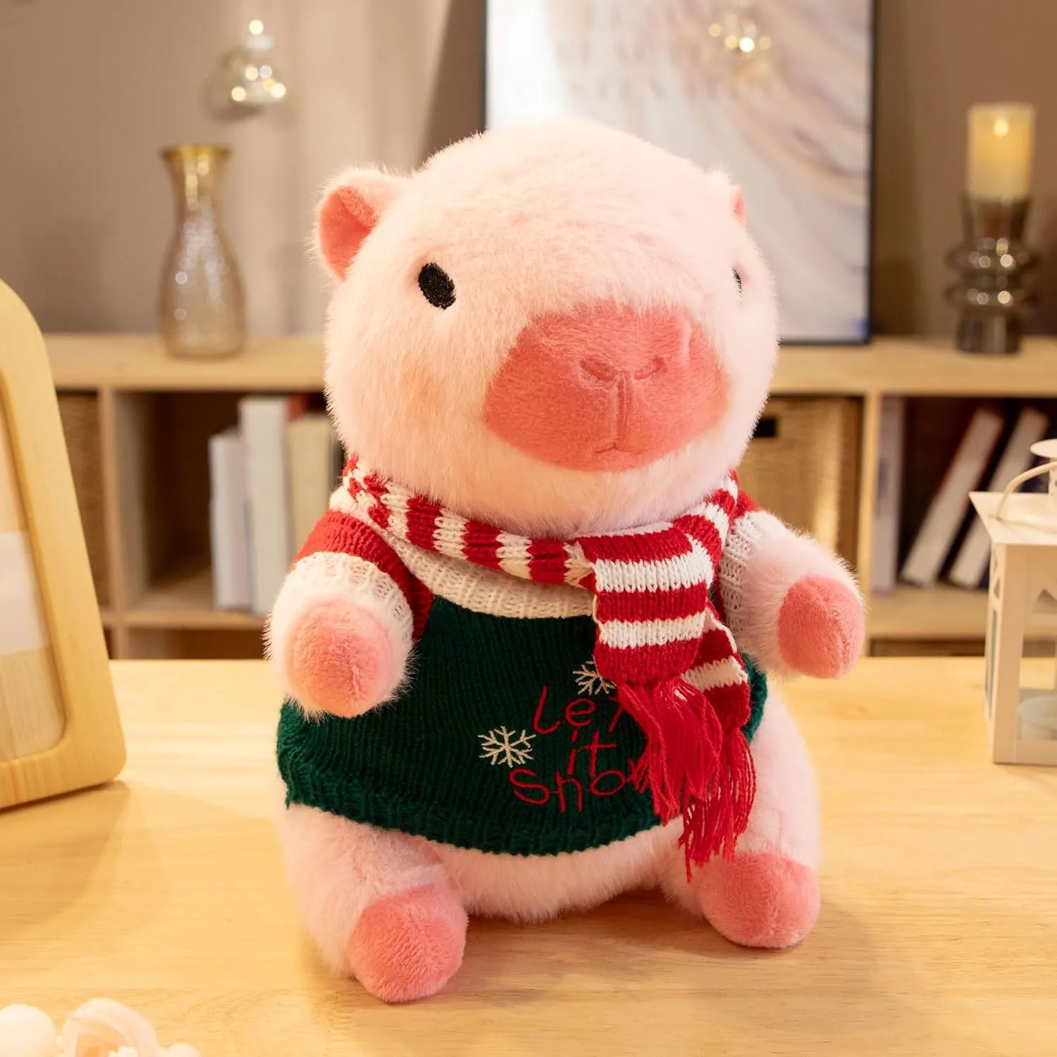 Capybara Plush Toy with 7 Pcs Clothes & Accessories, Cute Capybara Stuffed Animal with Outfits (Pink)