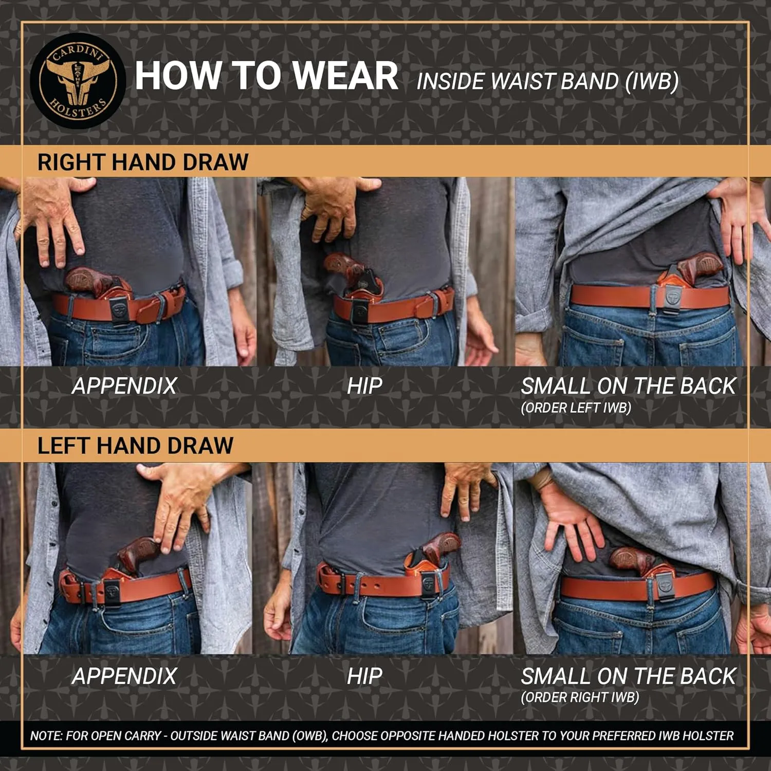 Cardini Leather Premium IWB Holster for 5-Shot Revolvers, S&W J Frame, Taurus 605, 642 Airweight, 38 Special
